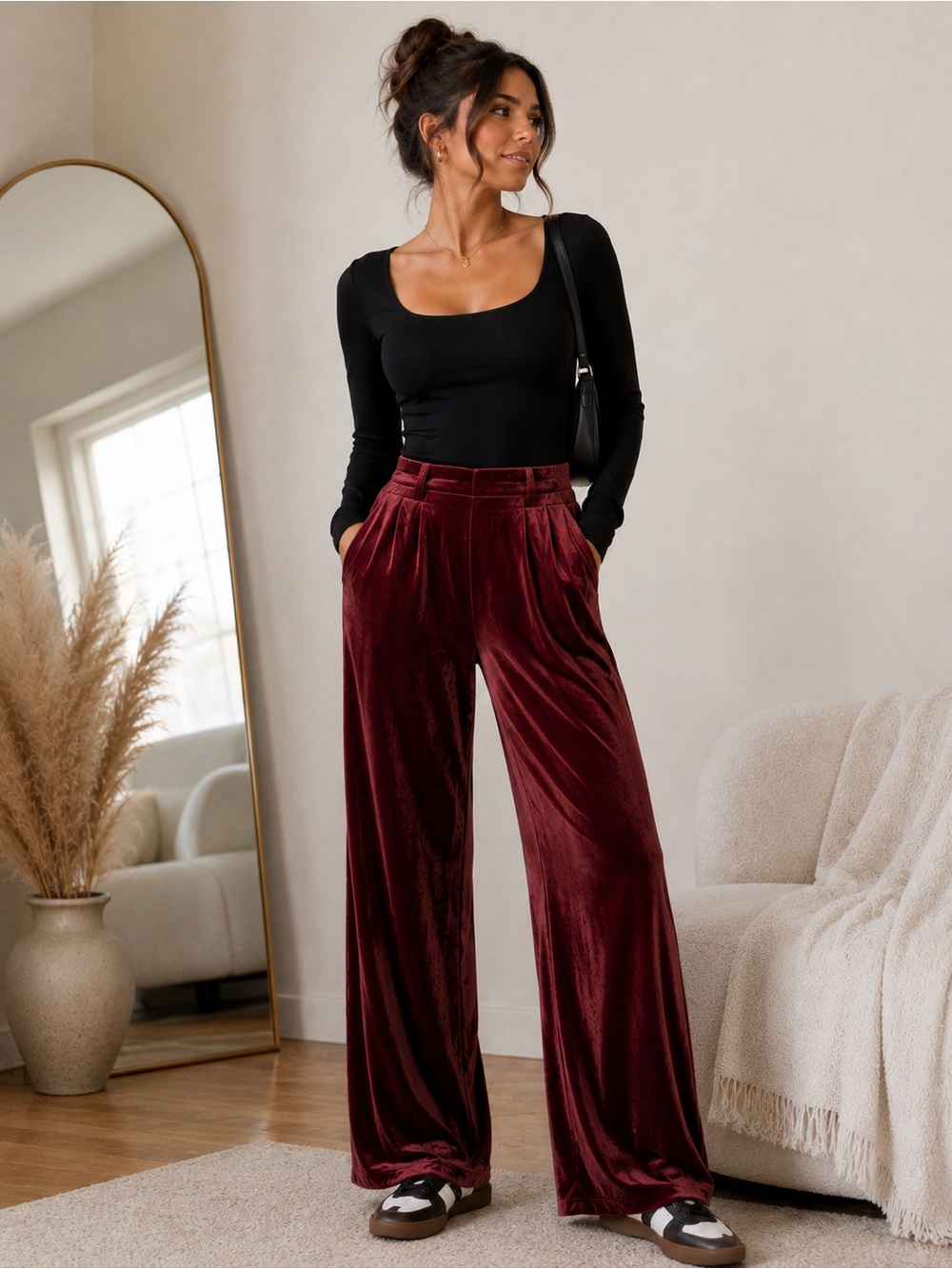 Gap Velvet Wide Leg Trousers in Wine